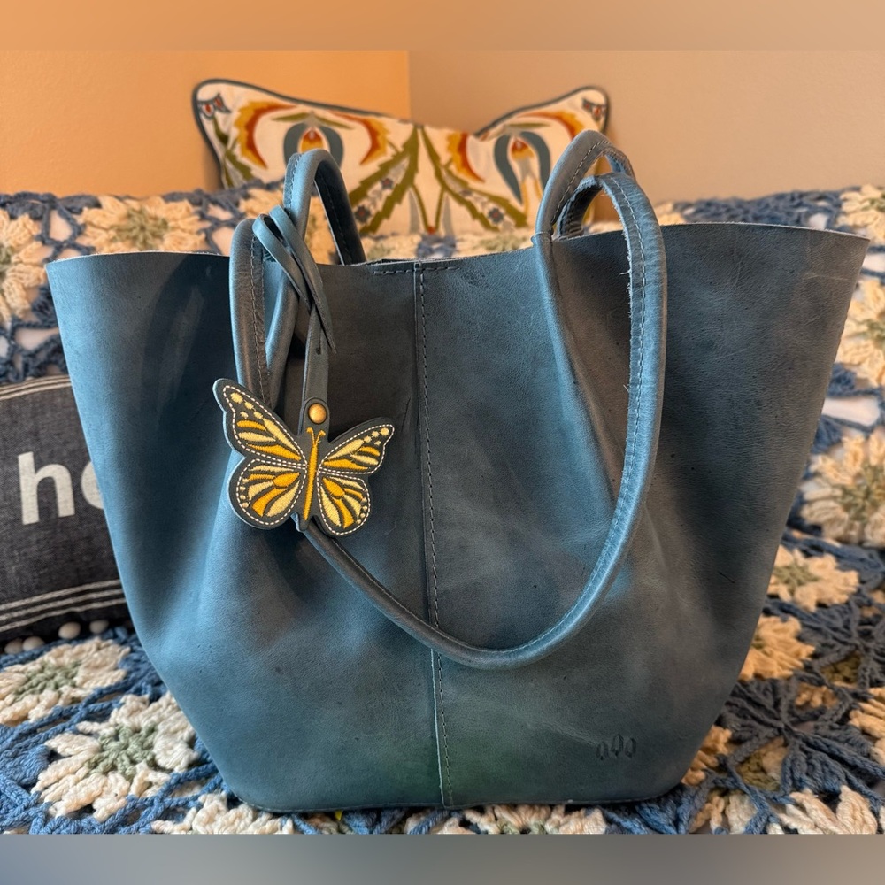 PLG Large Devan Leather Tote Bag in Aqua 🩵